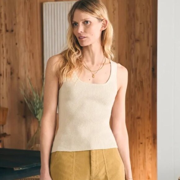 NWT Faherty Rue Sweater Tank Sand Tan Beige Ribbed Slim Fit Size XS - Picture 1 of 8